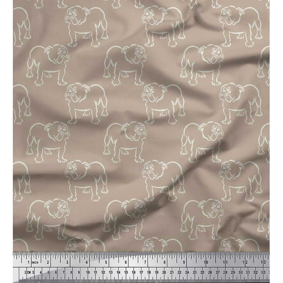 Soimoi Japan Crepe Satin Fabric Bull Dog Printed Craft Fabric by The Yard 42 Inch Wide