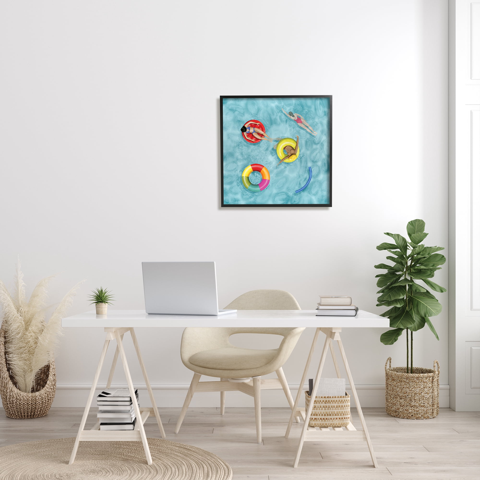 Stupell Home Décor Swimmers in Pool inner Tube Cool Blue Water, 24 x 24, Designed by Grace Popp, Black Frame