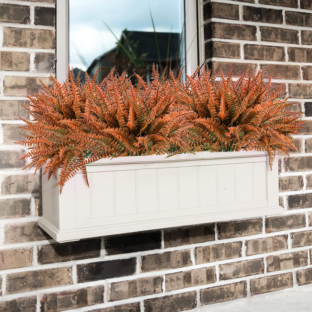 8 Bundles Artificial Fall Plants, Outdoor Indoor UV Resistant Fake Boston Fern Faux Plant No Fade Plastic Greenery Shrubs for Autumn Thanksgiving Garden Porch Window Box Home Decor