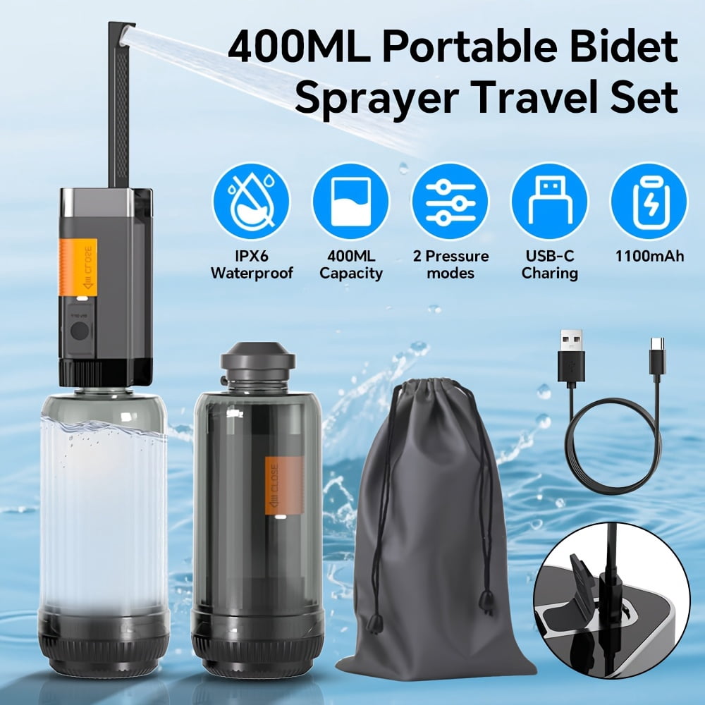 Portable Bidet Sprayer Foldable Nozzle Rechargeable Handheld Personal Hygiene Cleaner for Home & Outdoor Use