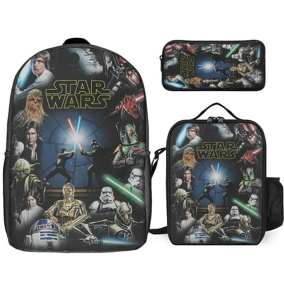 3PCS Casual Darth Vader Backpack Set Bookbag Pencil Case Lunch Bag Combination For Travel Work Camping