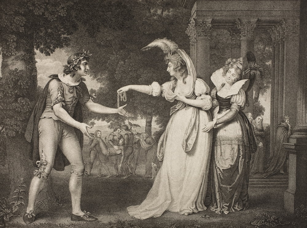 As You Like It Act I Scene Ii Lawn Before The Dukes Palace Rosalind Celia And Orlando From The Boydell Shakespeare Gallery Published Late 19Th Century After A Painting By J Downman Canvas Art - Ken We
