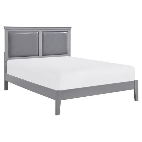 Lexicon Seabright Traditional Wood and Faux Leather Eastern King Bed in Gray