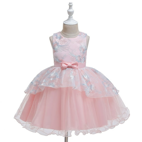 Kids Dresses Carnival Clothes For Gown Birthday Baby Bridesmaid Wedding Floral Girl Party Pageant Dress Girls Dress&Skirt Pink 2-3 Years