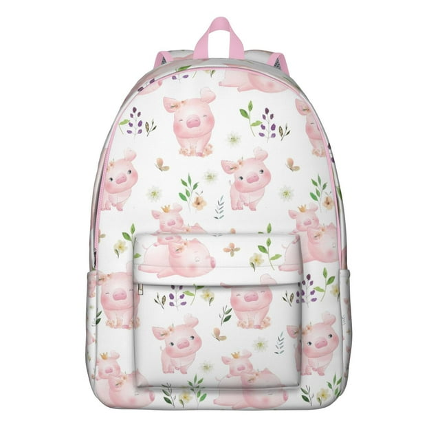 Cute Pig Backpack – Cartoon Farm Animal Pattern Bookbag with Watercolor and Artistic Design for School