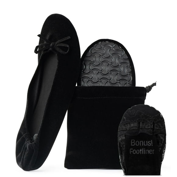 Zapatillas de ballet plegables con punta sedosa para mujer, terciopelo negro