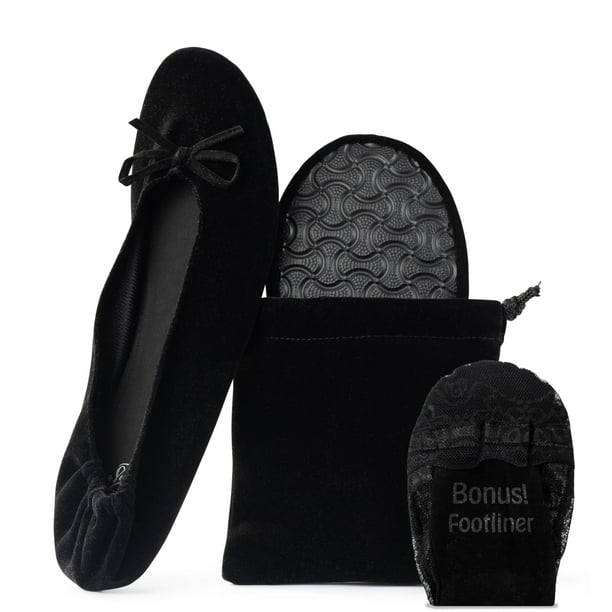 Zapatillas de ballet plegables con punta sedosa para mujer, terciopelo negro
