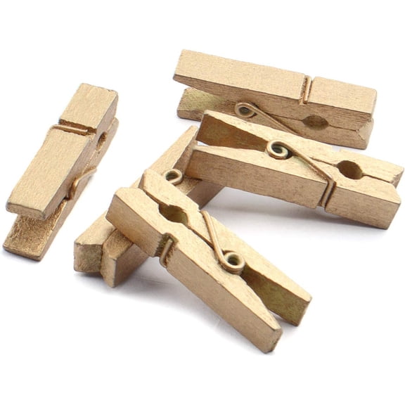 50 Pieces Photo Clips,Mini Gold Wooden Picture Paper Clip Clothespins Peg for Office,Home