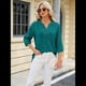 thumbnail image 5 of Blusas Elegantes e Informales para Mujer, Camisetas de 3/4 con Cuello en V y Puños Fruncidos. Azul Pavo Real M, 5 of 10
