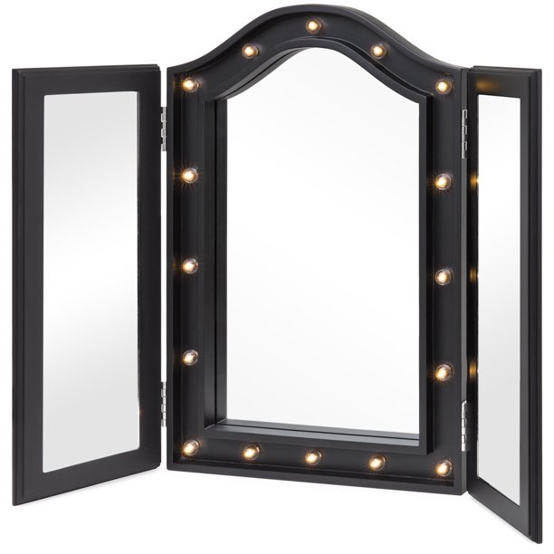 Best Choice Products Lighted Tabletop Tri Fold Vanity Mirror W Led Lights Black Walmart Com Walmart Com