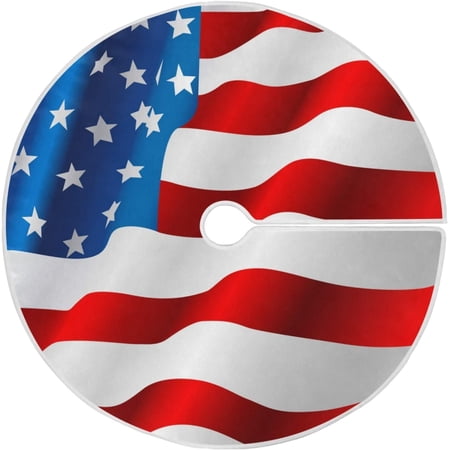ZHANZZK Independence Day Striped American Flag Xmas Christmas Tree Skirt Stand Mat for Holiday Party Decoration Indoor Outdoor 36 inches