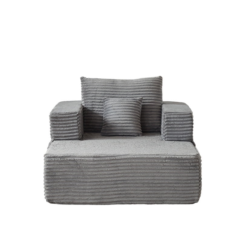 Single-Seater Upholstered Lazy Sofa, Floor Lounge Chair with Back Cushion & Throw Pillow, Oversized Chaise Lounge with Pockets