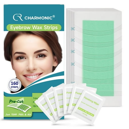 Charmonic Eyebrow Wax Strips - Pre-cut 160 Count, Eyebrow Waxing Kit for Eyebrow Shaper and Face Hair Removal for Women Contains 6 After-Wax Wipes