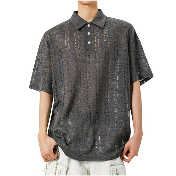 Kaemgyyd Mens Shirt Plus Size Hollow out See Through Casual Party Clothes Short Sleeve Summer Button Vacation Beach Shirts