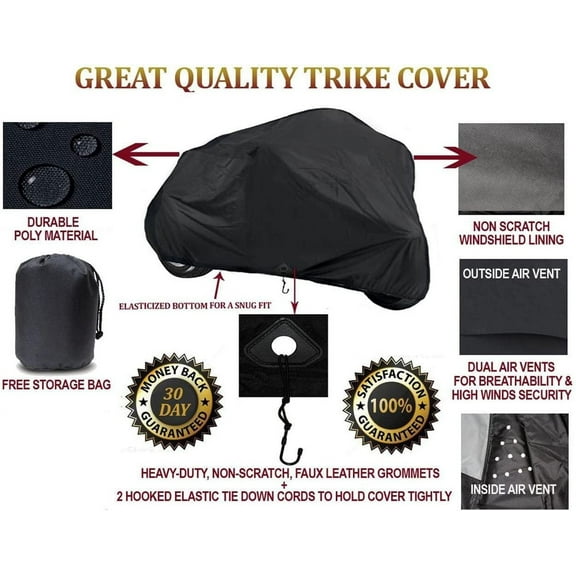 Quality Trike Cover Compatible for Harley-Davidson Freewheeler FLRT 3-Wheeler. TOP OF THE LINE PROTECTIVE BIKE TARP. Breathable and Portable Vehicle Protection
