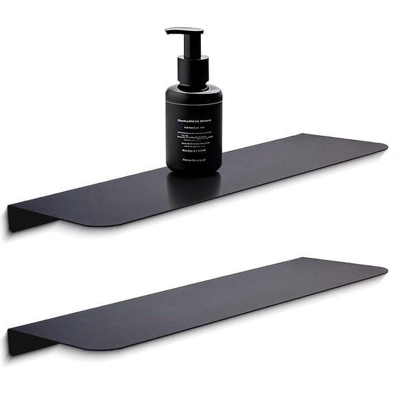 2 Pack Floating Shelves, 15.7in Black Metal Wall Shelves, Floating Shelf Wall Mounted Heavy Duty, Metal Display Hanging Shelves for Bedroom Living Room Bathroom Kitchen(Black)