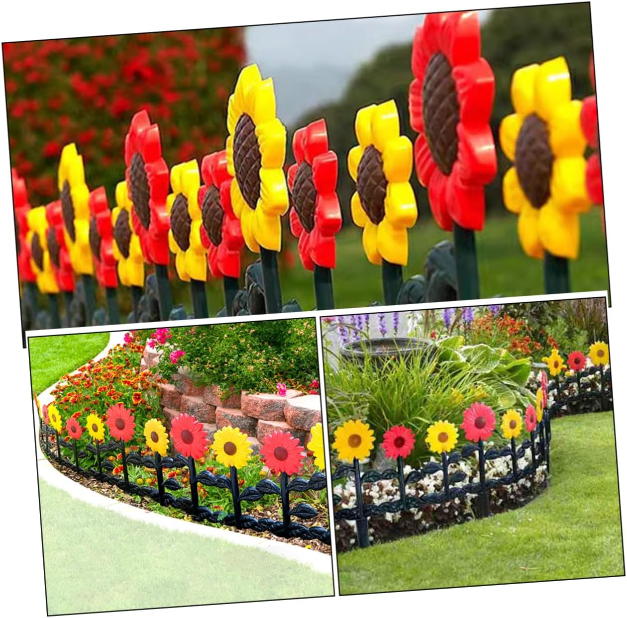 QIANJIA Sunflower Garden Fence Decoration Reusable Patio Border Edging for Lawn Flower Beds Easy to Install Portable Decorative Fence Panel for Outdoor Spaces