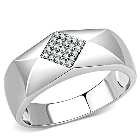 Luxe Jewelry Designs Men s High Polished Stainless Steel Ring with Round AAA Grade Cubic Zirconia –