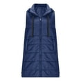 thumbnail image 2 of Women's 2025 Solid Color Hooded Puffer Vest, Mid-Length Quilted Sleeveless Jacket with Zip Front, Plus Size Warm Winter Outerwear, Long Cotton Vest for Women with Attached Hood Dark Blue L, 2 of 8