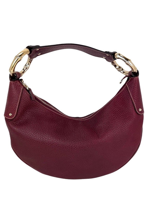 Pre-Owned Gucci Half Moon Burgundy Leather Bamboo Ring Hobo Bag