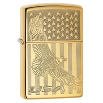 Zippo Lighter: USA Flying Eagle and Flag, Engraved - High Polish Brass 80744