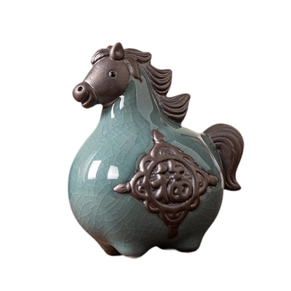 lingqin Figurine Décorative Chinoise en Forme de Cheval avec Émail Craquelé, Porte Fu