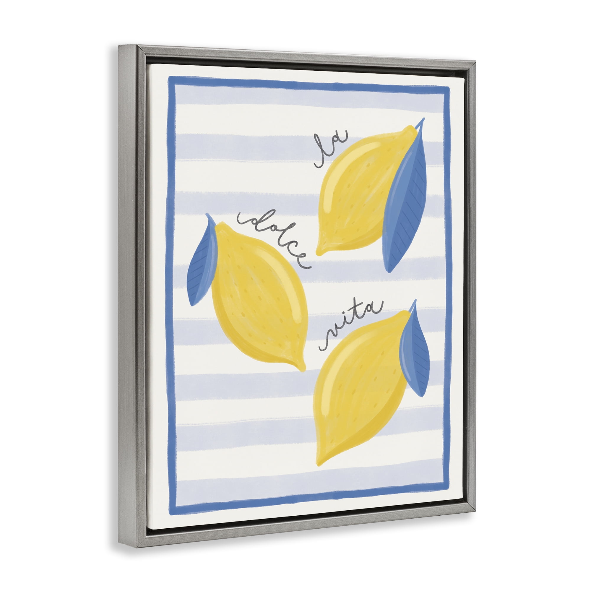 Stupell Industries Dolce Vita Lemons & Stripes Gray Framed Floater Canvas Wall Art, design by Jalynn Heerdt