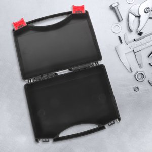 QUMIIRITY Boîte à outils en plastique noir robuste Boîte de stockage d'outils robustes Portable