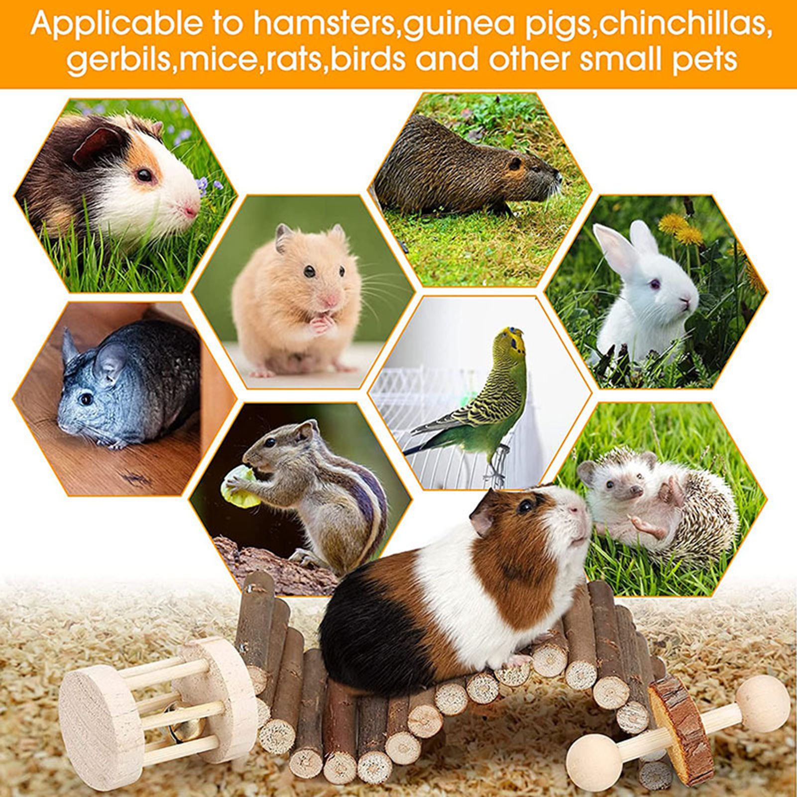 DOPI 8Pcs/Set Hamster Toy Funny Teeth Care Wood Natural Small Animal Play Chew Skewers Toy for Rabbit