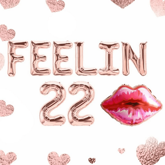 Set of 2 FEELIN 22 Balloons 22nd Birthday Decoration FEELIN 22 Banner 22nd Birthday Supplies