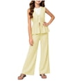 thumbnail image 2 of Girls Summer Outfits Striped Sleeveless Tie Front Peplum Top & Casual Wide Leg Pants 2 Piece Cute Matching Clothes Set Yellow 15-16 Years, 2 of 9