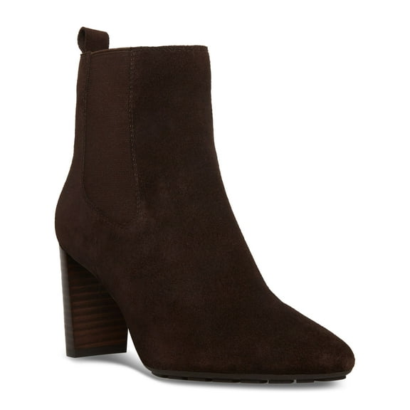 AQUA COLLEGE Womens Brown Goring Back Pull-Tab Slip Resistant Waterproof Katlyn Pointed Toe Stacked Heel Zip-Up Suede Dress Chelsea 8 M