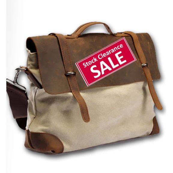 Linshi Tasks "Redondo" Men's Trendy Canvas Satchel with Leather Straps - Natural White