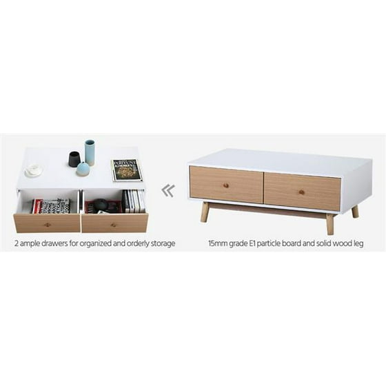 Yaheetech Modern 2 White Drawers Coffee Table Solid Wood Legs Center Yaheetech Modern 2 White Drawers Coffee Table Solid Wood Legs Center Tables Living Room Furniture Com