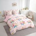 thumbnail image 3 of Homewish Retro Flower Floral 7-Piece Twin Bedding Sets,Pink Plaid Grid Bedding Comforter Set,Blue Bow Knot Ribbon Sheet Sets For Girls Teens,Microfiber Bedroom Decor Reversible, 3 of 8