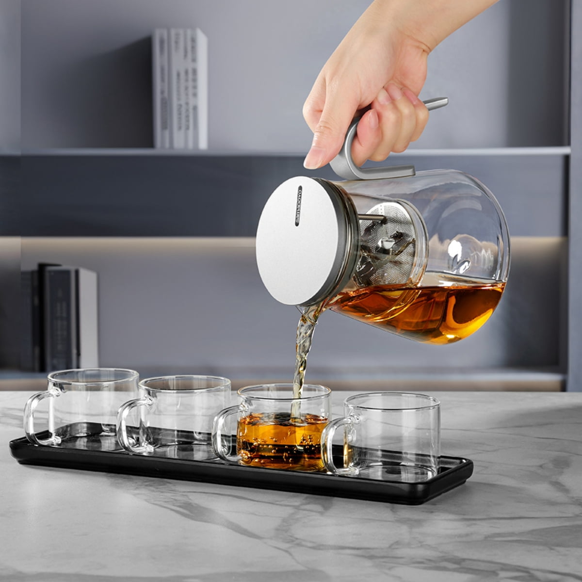 Heat-Resistant Glass Teapot, Magnetic Switch, Gunmetal Black 800ml