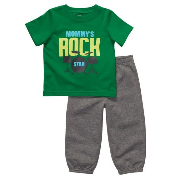 CARTER'S BOYS OUTFIT - SET 2 PCS PANT AND SHIRT - 3 MONTHS GREEN GREY MOMMY ROCK