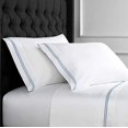 thumbnail image 1 of Melange Home 600 Thread Count Sateen 100% Cotton 2 Stripe Embroidery Sheet Set, Cal King, Blue on White, 1 of 3