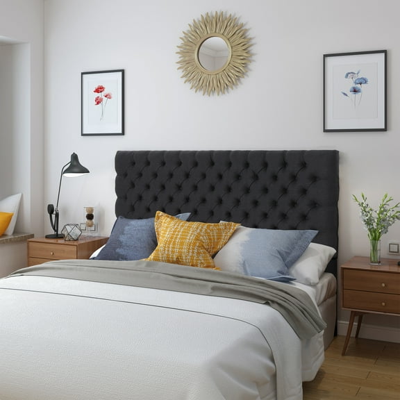 BIERMAN Upholstered Headboard for Bed, Charcoal Grey, Contemporary Style, Fits Queen/King Size Beds