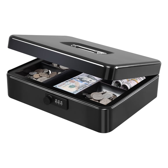 Caja KYODOLED de metal con cerradura de combinación de 30 x 24 x 9 cm, color negro