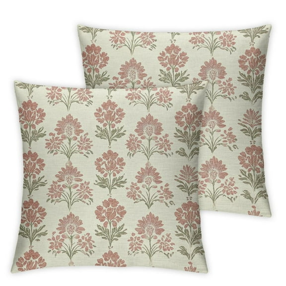 Pink Floral Pillow Covers Set of 2, Vintage Flower Block Print Pattern Decorative Throw Pillowcases Outdoor Farmhouse Cushion Covers Spring Summer Rustic Decoration Sofa Couch Bed Decor