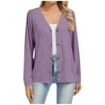 thumbnail image 2 of Chiccall Womens Cardigan Button Down Long Sleeve Sweater Open Front Vertical Stripe V-Neck Coats Outerwear Purple M, 2 of 5