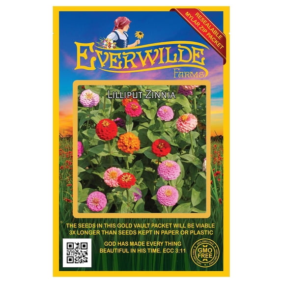 Everwilde Farms - 200 Lilliput Mixed Zinnia Garden Flower Seeds - Gold Vault Jumbo Bulk Seed Packet
