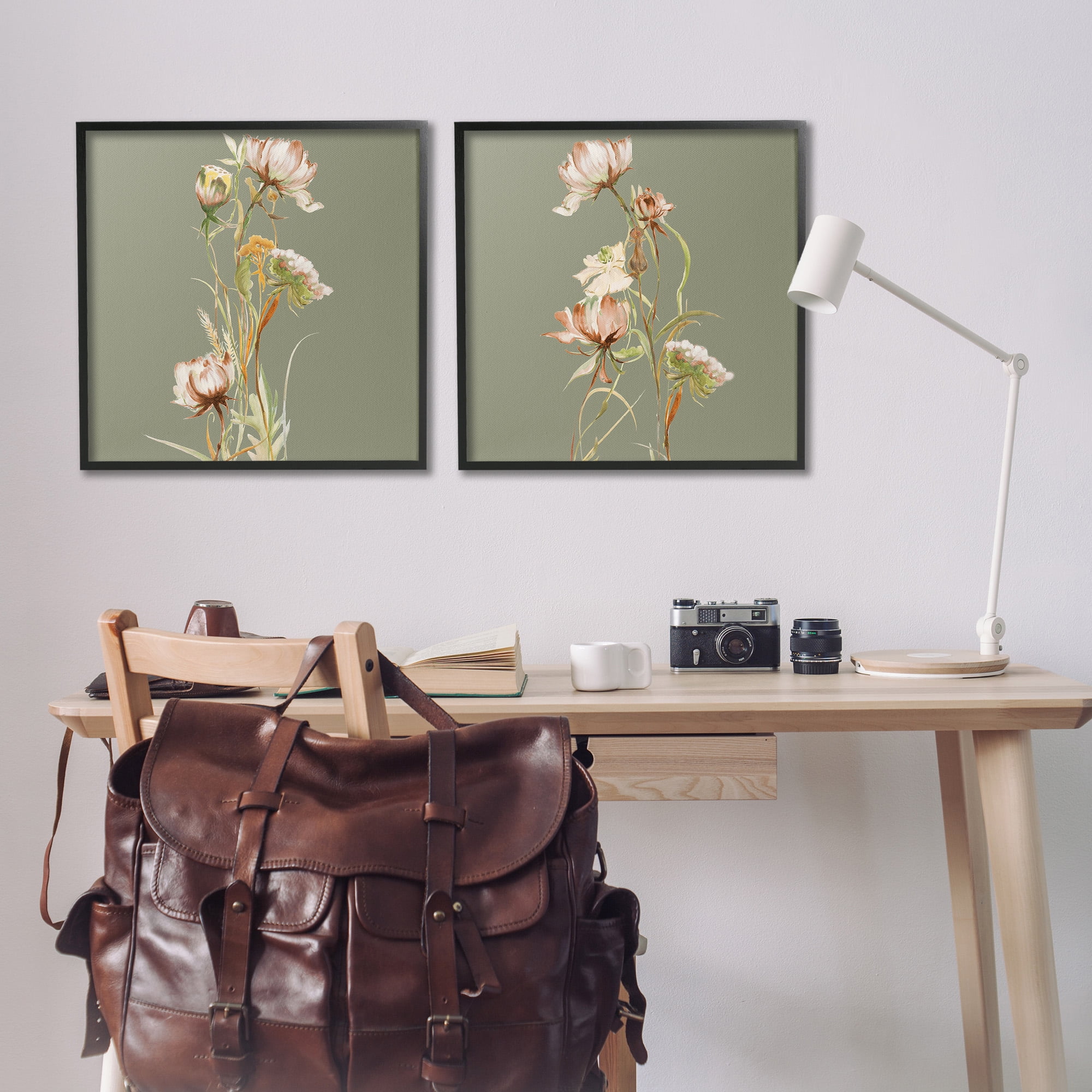 Stupell Industries Classic Blooms on Green Botanical & Floral Painting Black Framed Art Print Wall Art, 24 x 24, Set of 2