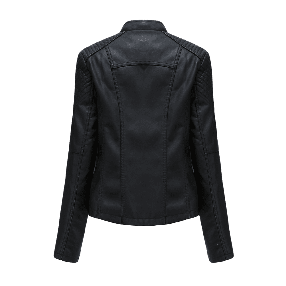 QATAINLAV Women's Faux Leather Moto Jacket Casual Short Solid Color Biker Coat Fall Winter Long Sleeve Zip Up Jackets with Pockets, Black, XXXXL