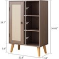 thumbnail image 2 of ComfortNest Storage Cabinet, Modern Minimalist with Rattan Patterned Trim Single Door and Right Side Multi-Compartment Storage Cabinet, Bathroom, Living Room, Multi-Purpose Storage Cabinet (Oak), 2 of 7