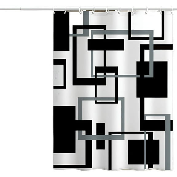 LAMIRO Geometric Fabric Shower Curtain Set,Abstract Mid Century Modern Minimalist Waterproof Shower Curtain for Bathroom Decor,72 x 72,Black and White Black Grey