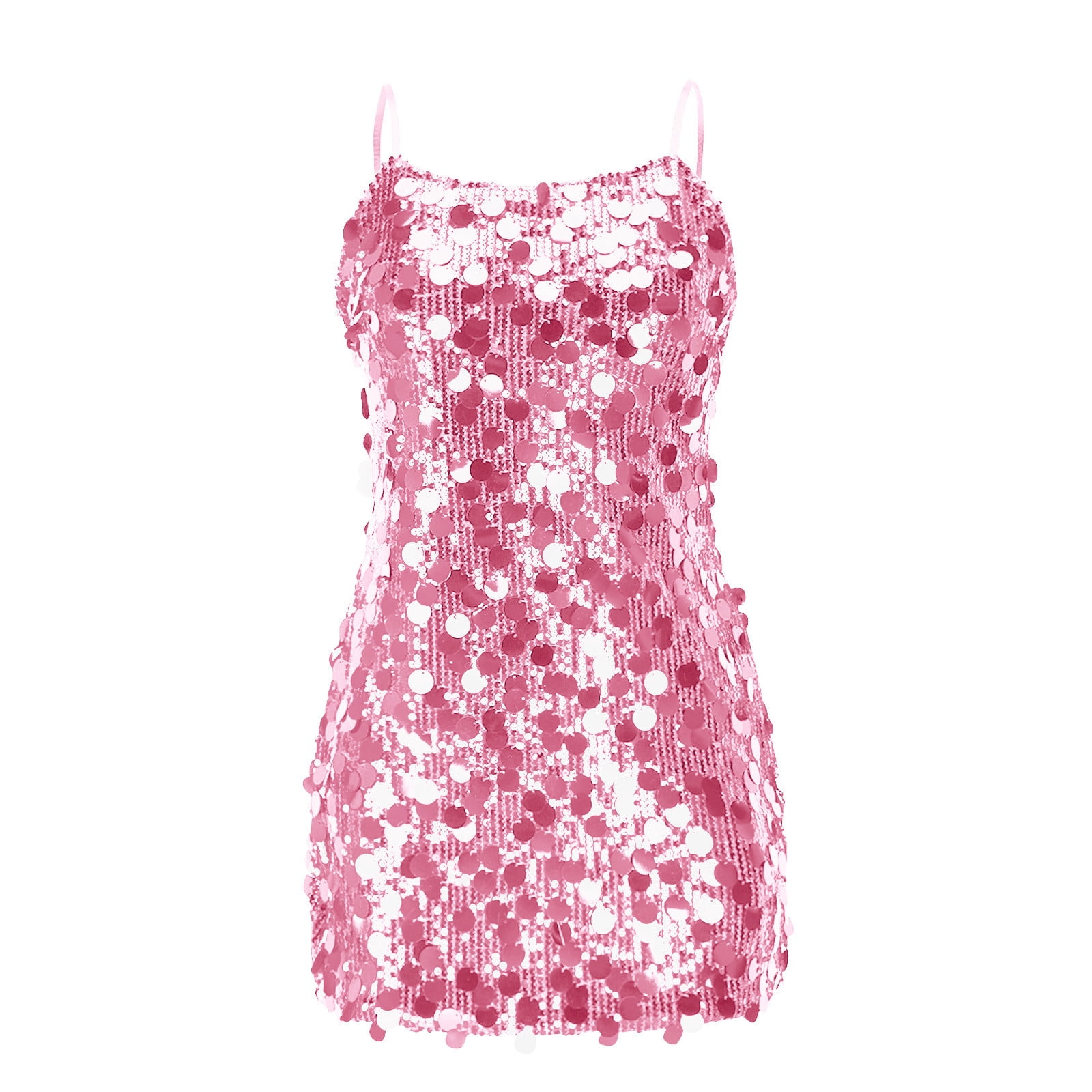 Women's Glitter Sequin Dress Sexy Spaghetti Strap Sleeveless Sparkle Party Mini Dresses
