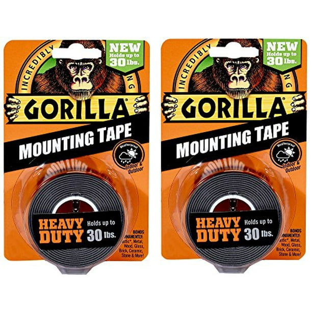 Gorilla 6055016 60550012 DoubleSided Heavy Duty Mounting Tape (2 Pack), 1" x 60", Black