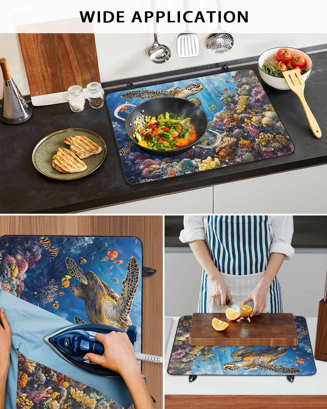 nqOlkjepod Large Induction Cooktop Protector Mat 24"x21", Turtle Stove Top Covers for Electric Stove, Ocean Animal Fish Coral Summer Beach Vacation Stove Burner Cover Mats, Glass Top Stove Cover